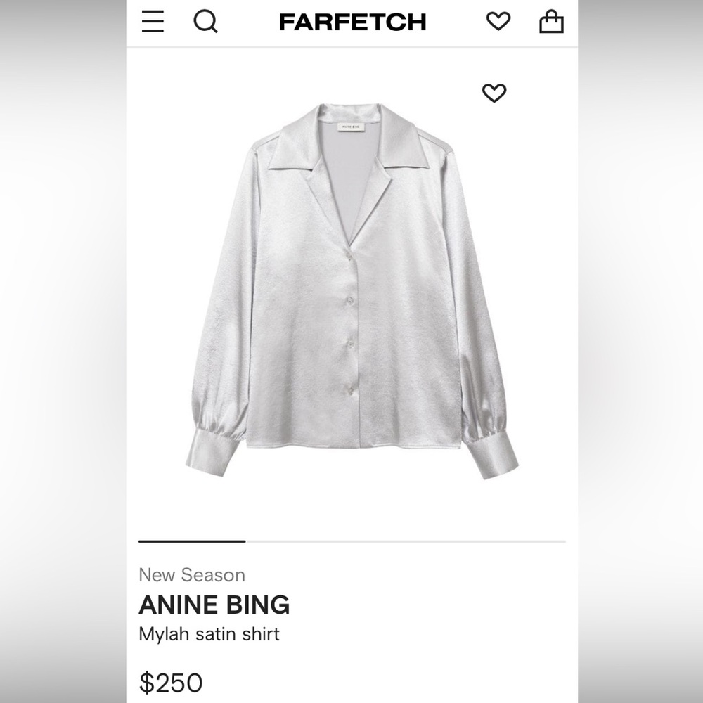 RESERVED — Anine Bing Mylah Satin Shirt - Silver XS